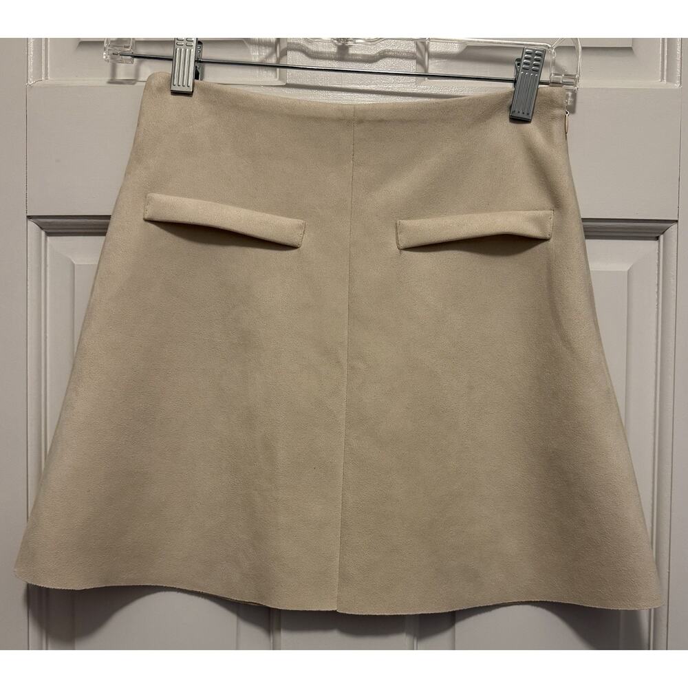 Zara Faux Suede Mini Skirt XS Beige A Line Quiet Luxury Mod